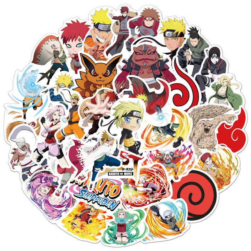 Bộ 10/50 Miếng Dán PVC Chống Thấm Nước Hình Nhân Vật Anime Naruto
