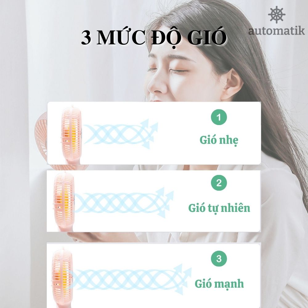 [Pin Trâu 6 Tiếng] Quạt Mini Cầm Tay 3 Cấp Độ Để Bàn Sạc Pin Tích Điện Có Đèn Gọn Nhẹ, Dễ Dàng Mang Theo - Nabako