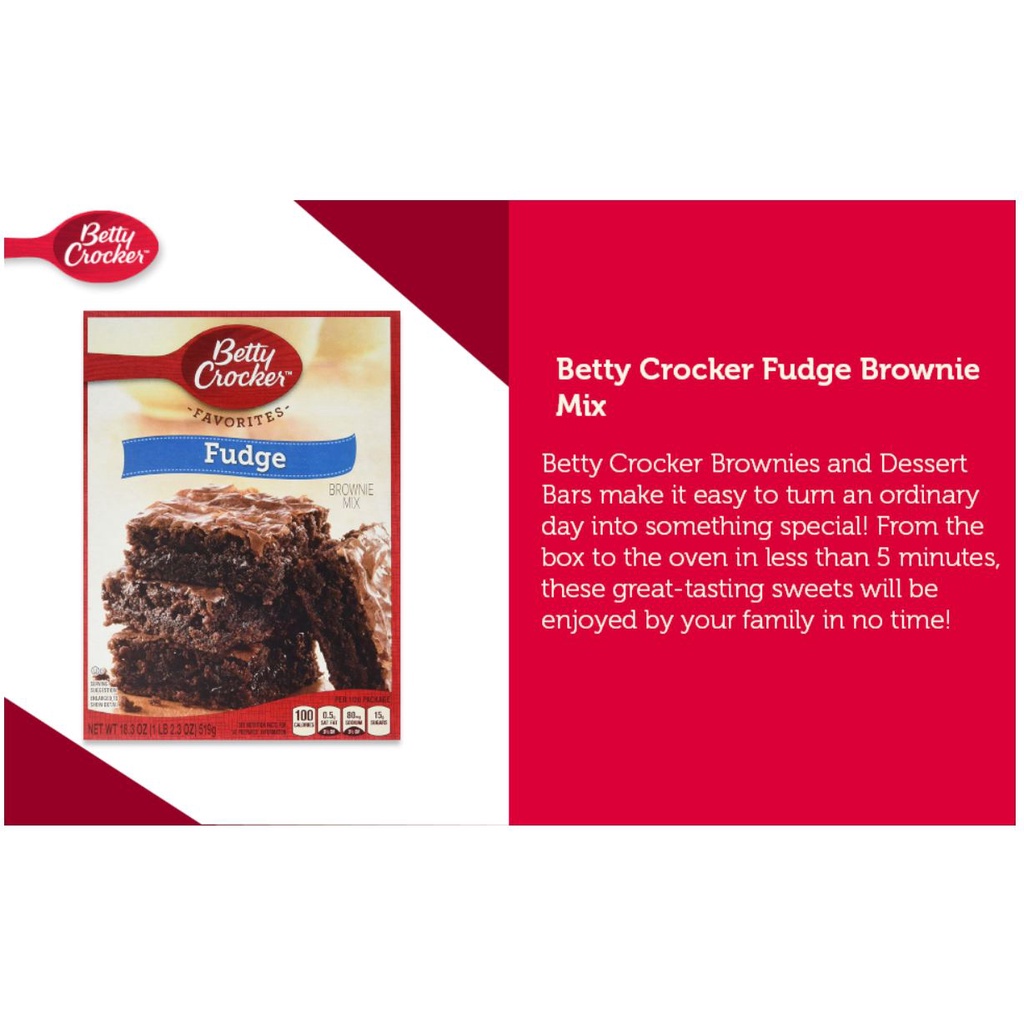 Bột Làm Bánh Pha Sẵn Betty Crocker Fudge Brownie Mix Pouch 519g