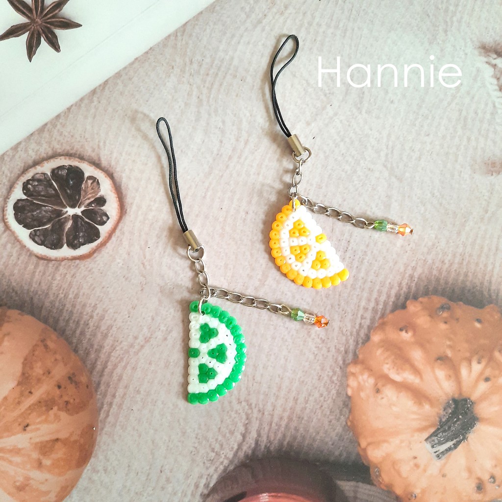 Móc khóa trái cây hạt ủi hama/perler bead handmade - Phụ kiện dây treo túi xách balo chìa khóa điện thoại