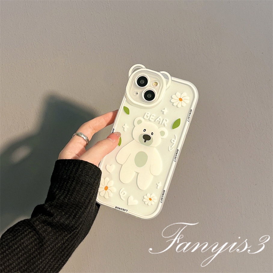 Ốp Điện Thoại Mềm Trong Suốt Họa Tiết Sọc Caro Đính Tai Gấu Cho iPhone 14 13 12 11 Pro Max X XR Xs Max 8 7 6 6s Plus SE 2020