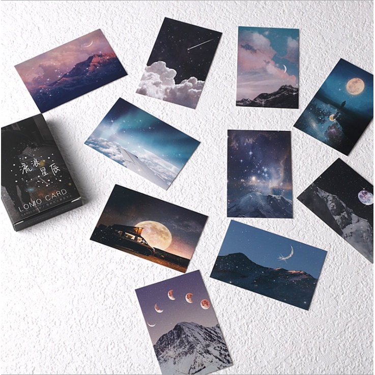 Set 28 tấm LOMO CARD mơ mộng lung linh trời trăng sao bưu thiếp nghệ thuật mini card