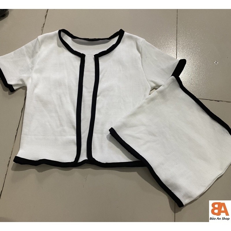 Set áo gân viền kèm áo ống croptop bộ 2 sản phẩm vải thun 4 chiều Free Size 40-53kg dành cho nữ cá tính sexy