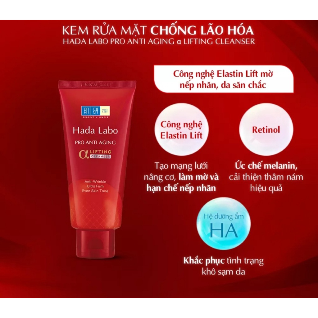 Kem rửa mặt dưỡng chuyên biệt chống lão hóa Hada Labo Pro Anti Aging Cleanser 80g