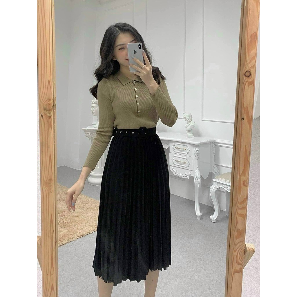 Chân váy nữ chữ a dài xếp ly công sở - Váy dài xếp ly qua gối AMYRA CV008 | BigBuy360 - bigbuy360.vn