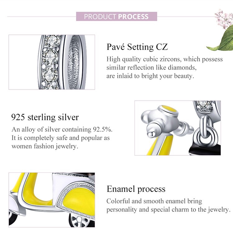 BAMOER Mặt Trang Sức BạC 925 Hình Xe Đạp Độc Đáo BSC136