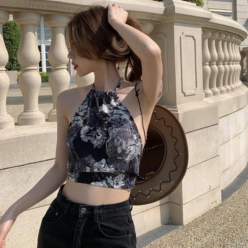 Áo croptop sát nách in hình thời trang phong cách retro