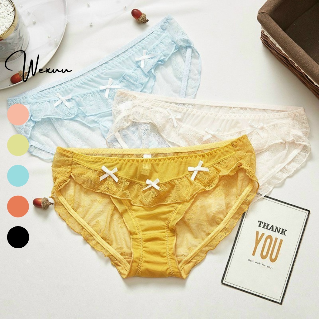 Quần lót nữ xuyên thấu phối ren nơ gợi cảm thông thoáng - Wexuu Design QC70