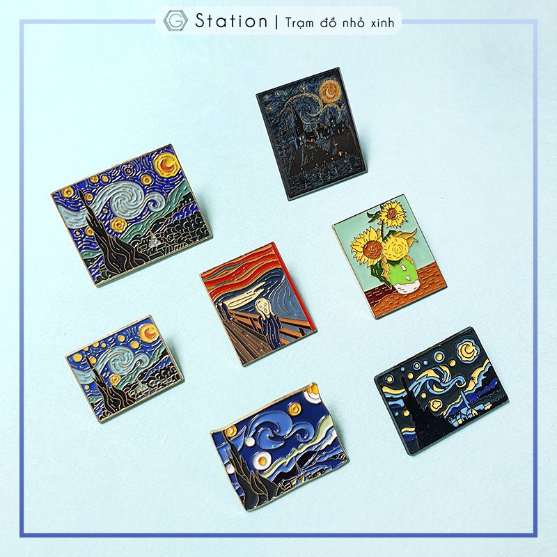 Pin cài áo bức tranh nổi tiếng của danh họa Vincent Van Gogh Sunflowers/ the Starry Night/ Tiếng Thét - GC132