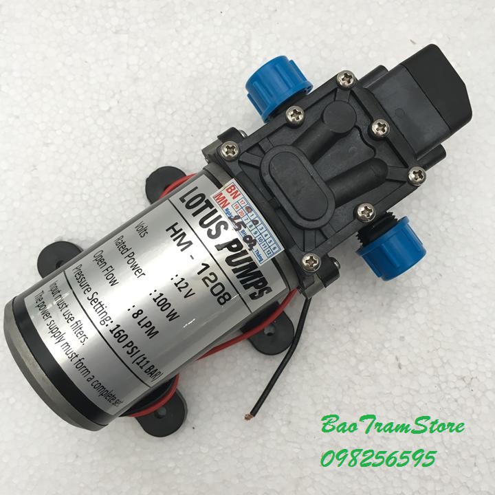 Bán buôn- Máy bơm tăng áp mini 12v hồi lưu 100W 8L phút Lotus Pumps HM-1208 hàng đẹp, nhập khẩu.