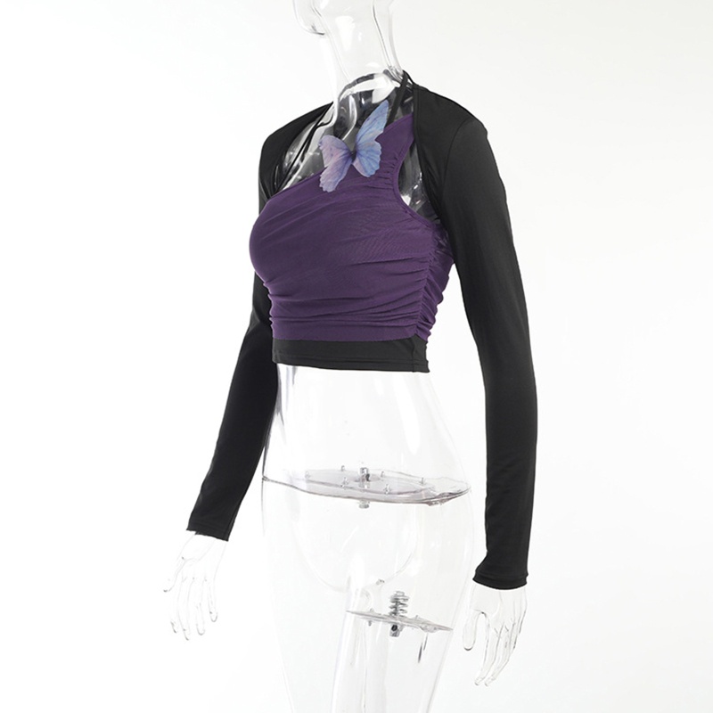 Brroa Set 3 Áo Croptop Lưới Một Mảnh Trễ Vai Phong Cách Harajuku Gợi Cảm Cho Nữ