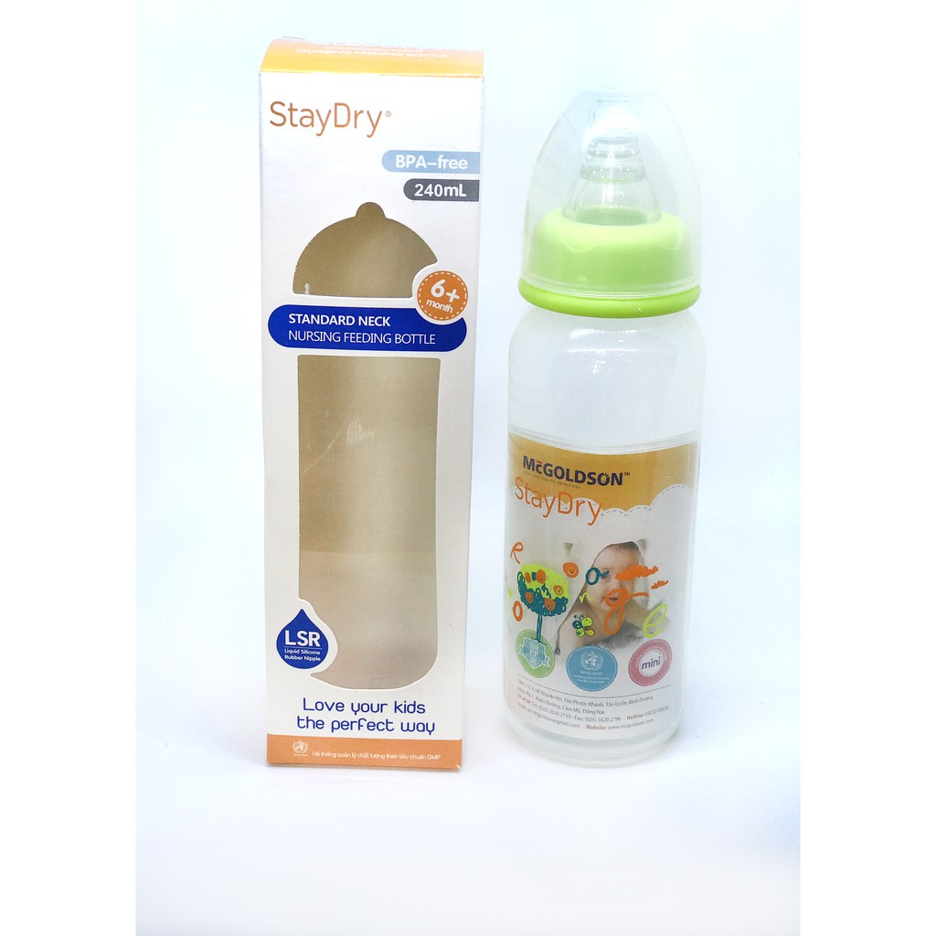Bình sữa PP cổ hẹp StayDry 240ml