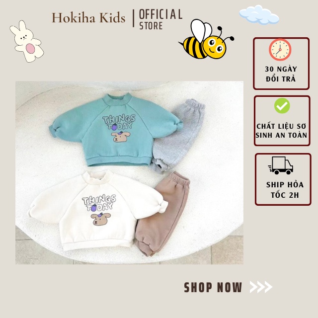 Bộ dài tay thu đông cho bé 2 màu Hokiha Kids, bộ cho bé chất nỉ dày dặn size 8-16kg TE39