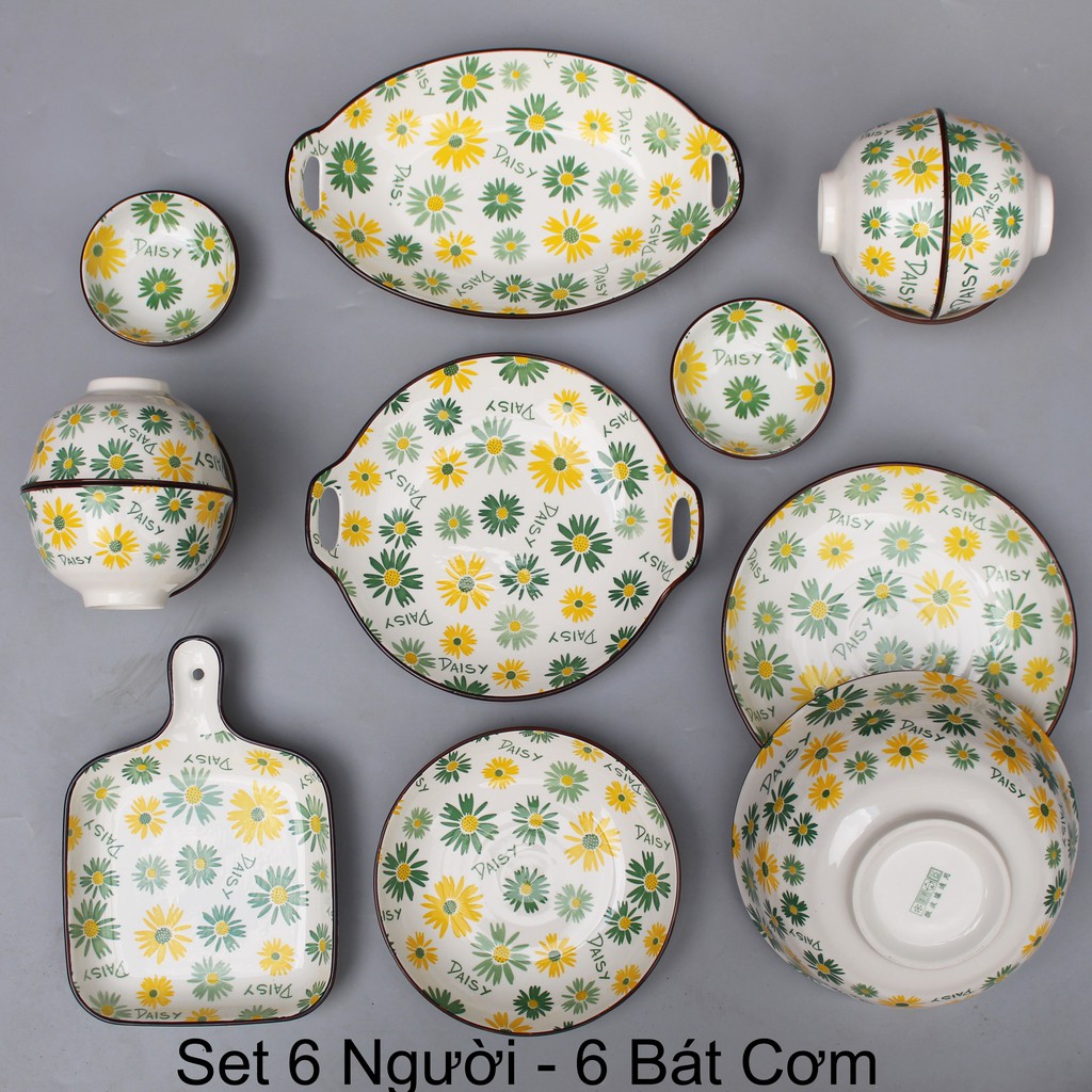 Set Bát Đĩa HOA CÚCBát đĩa ăn cơm ăn mì, decor bàn ăn dễ thương