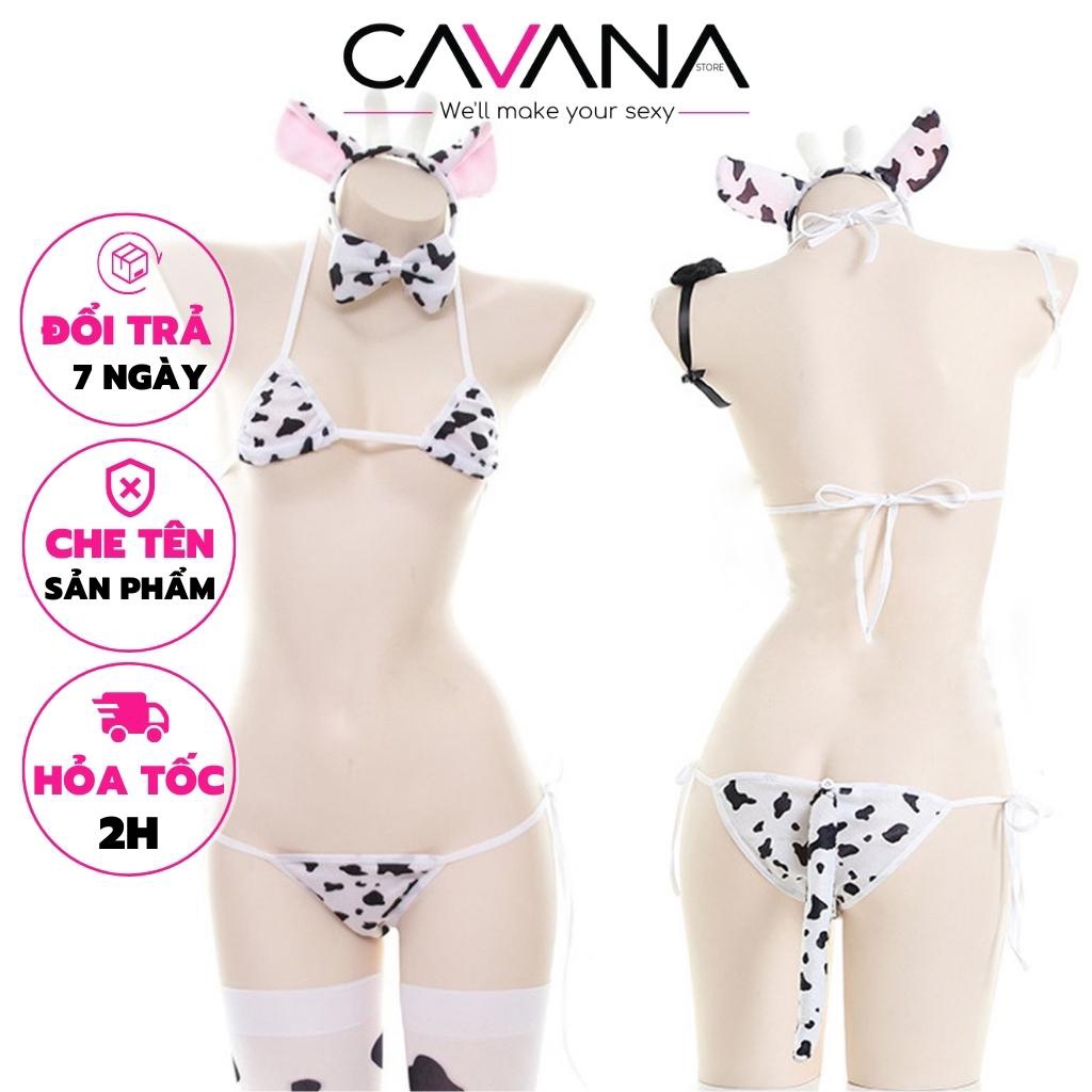 Đồ cosplay sexy, đồ ngủ sexy bò sữa dễ thương cao cấp kèm tất và cài đầu bò sữa C02 - CAVANA STORE