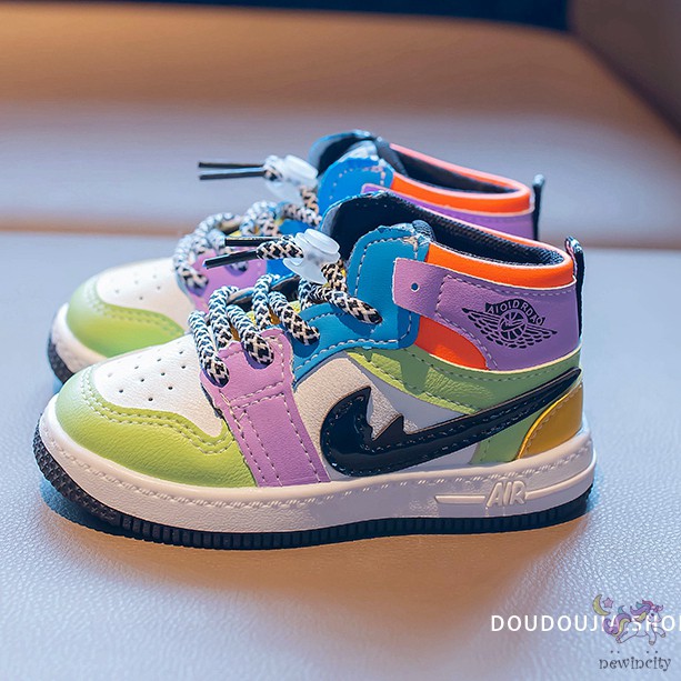 Giày thể thao da PU phối màu dễ thương phong cách Hàn Quốc thời trang cho bé