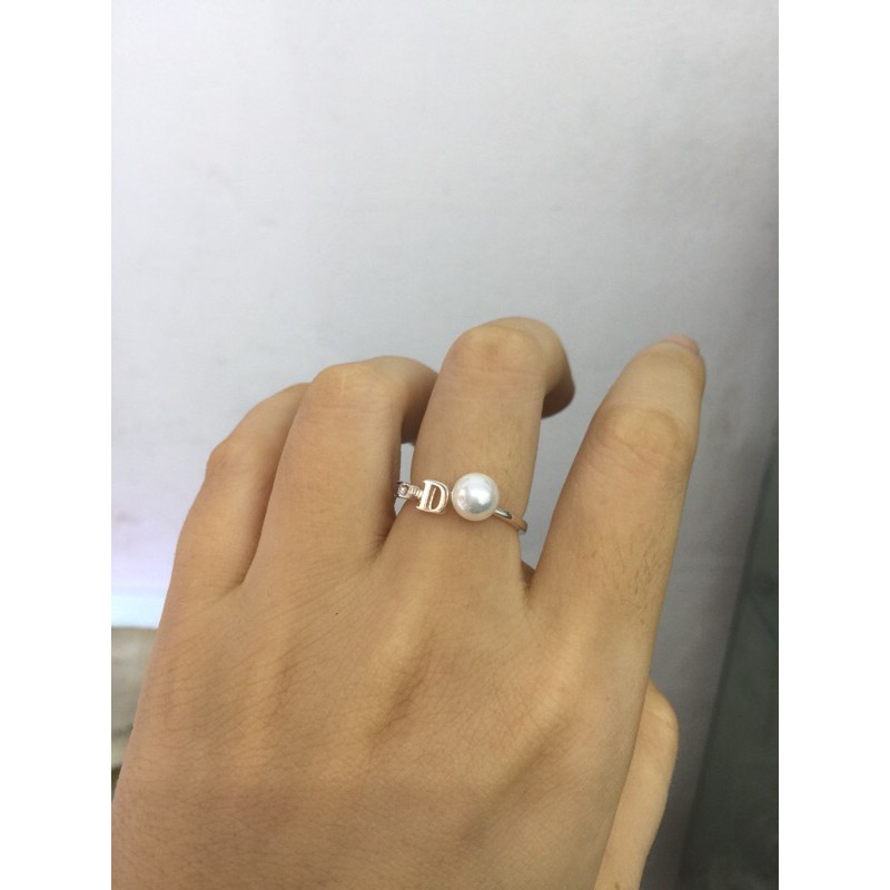 Nhẫn quả cầu trắng nhỏ nhân tạo chữ D bạc thật NGỌC MẬU