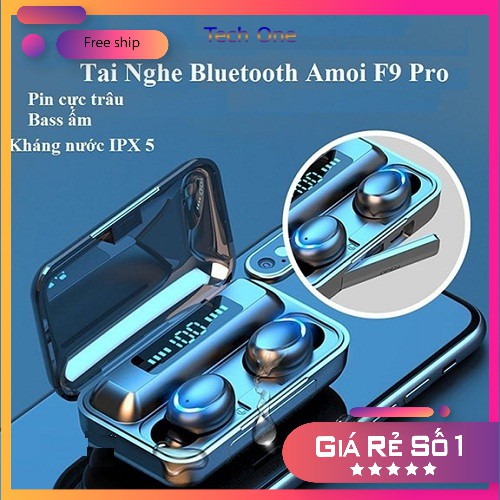 Tai nghe Bluetooth AMOI F9 Pro TWS 5.0, không dây cảm ứng, chống nước IPX5, chống ồn, tích hợp sạc dự phòng 2500mAh