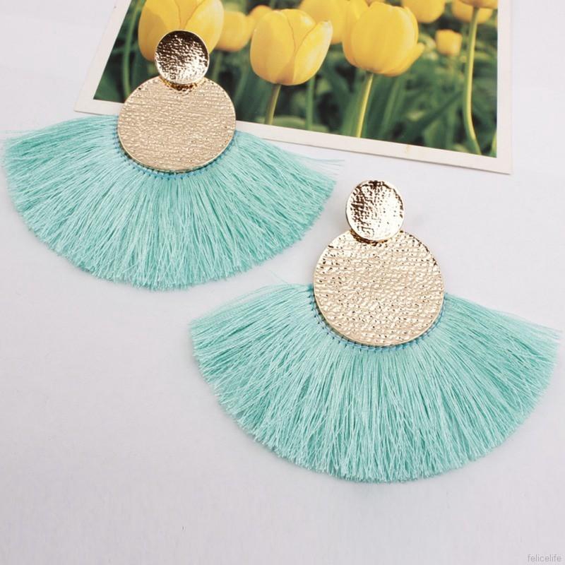 Đôi khuyên tai mặt tròn phối kiểu tua rua xinh xắn cho nữ