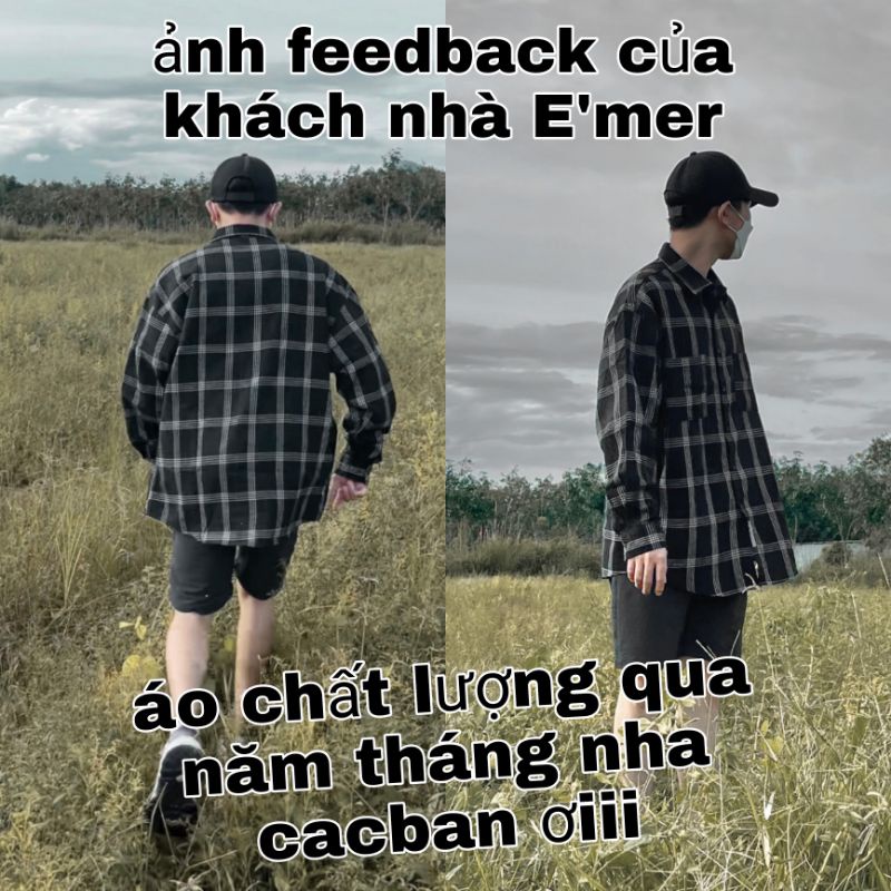 Áo Sơ Mi Nam Nữ Dài Tay Form Rộng Kẻ Sọc Caro Cổ Bẻ Unisex Oversize E'mer Phong Cách Hàn Quốc