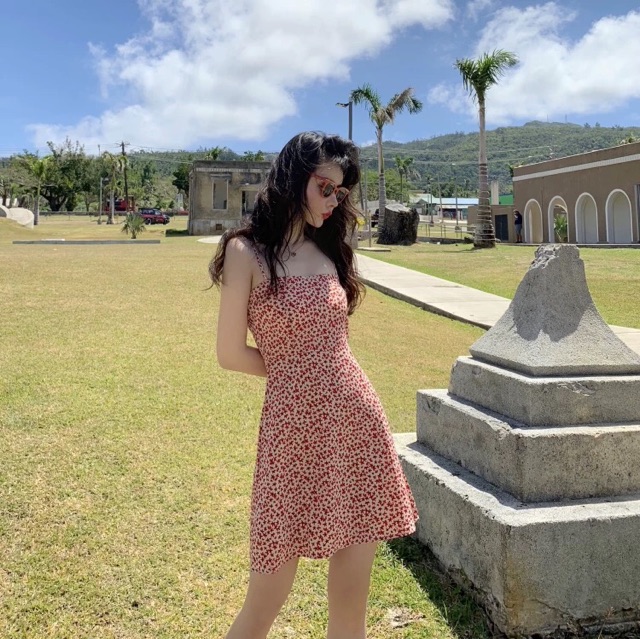 (Sẵn M) Đầm 2 dây dáng chữ A hoa nhí đỏ nhẹ nhàng / Váy sexy | BigBuy360 - bigbuy360.vn