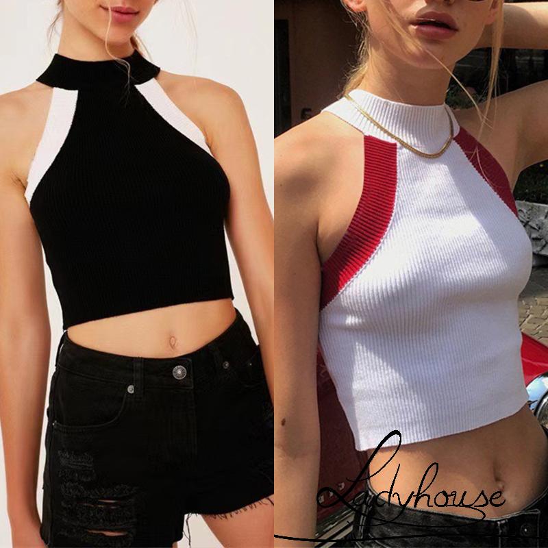 Áo Croptop Dệt Kim Cổ Tròn Màu Sắc Cầu Vồng Thời Trang Mùa Hè Cho Nữ