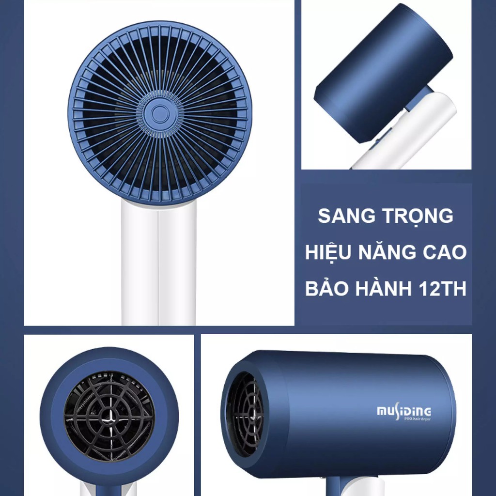 Máy sấy tóc MuSidine công suất lớn 2000W, máy sấy cao cấp, nhiều chế độ với công nghệ sấy lạnh và ion âm bảo vệ tóc