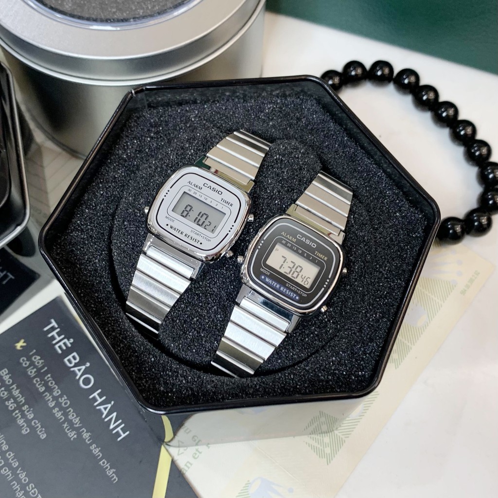 Đồng hồ nữ Casio dây kim loại mạ bạc chống gỉ mặt số điện tử cao cấp DHN670 nhungshop