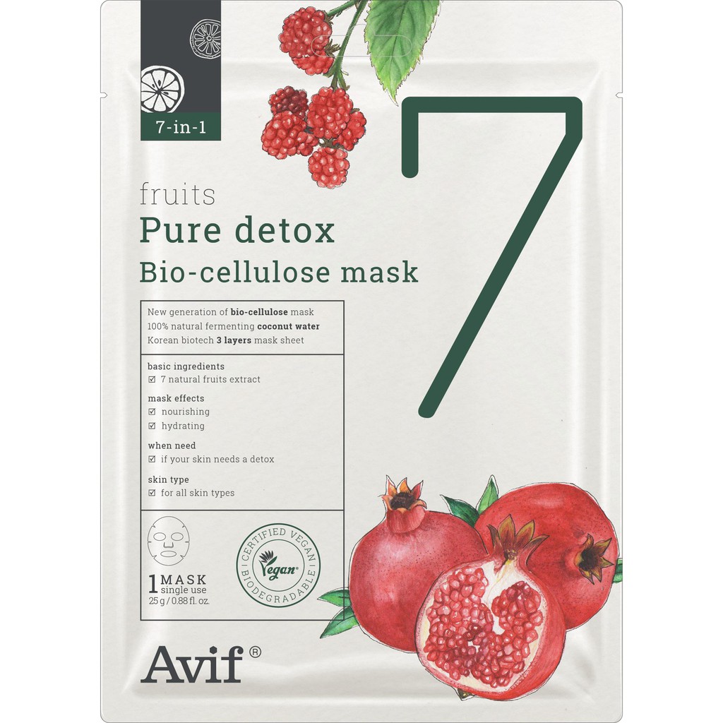 Mặt Nạ Thuần Thực Vật Sợi Sinh Học 7-IN-1 FRUITS PURE DETOX BIO-CELLULOSE MASK