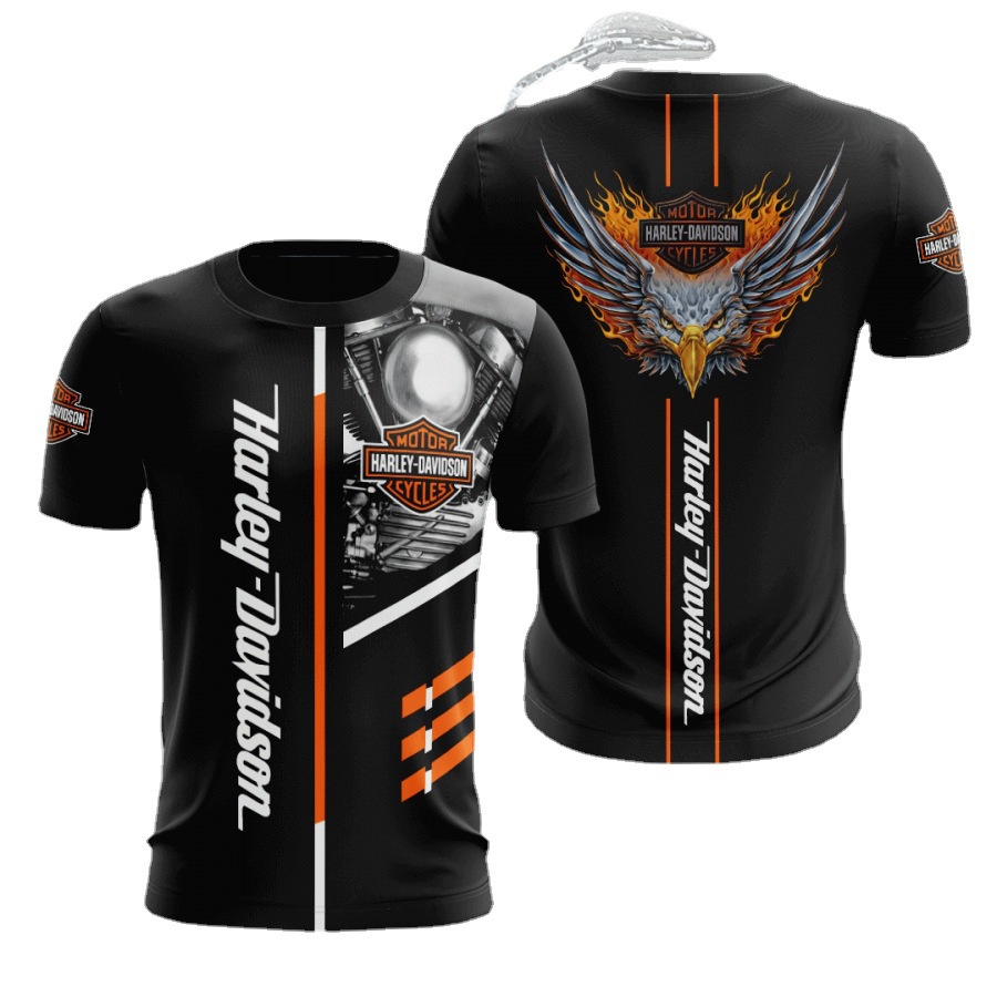 Áo Thun Tay Ngắn Cổ Tròn In Logo Xe Hơi Harley 3d Cá Tính Cho Nam