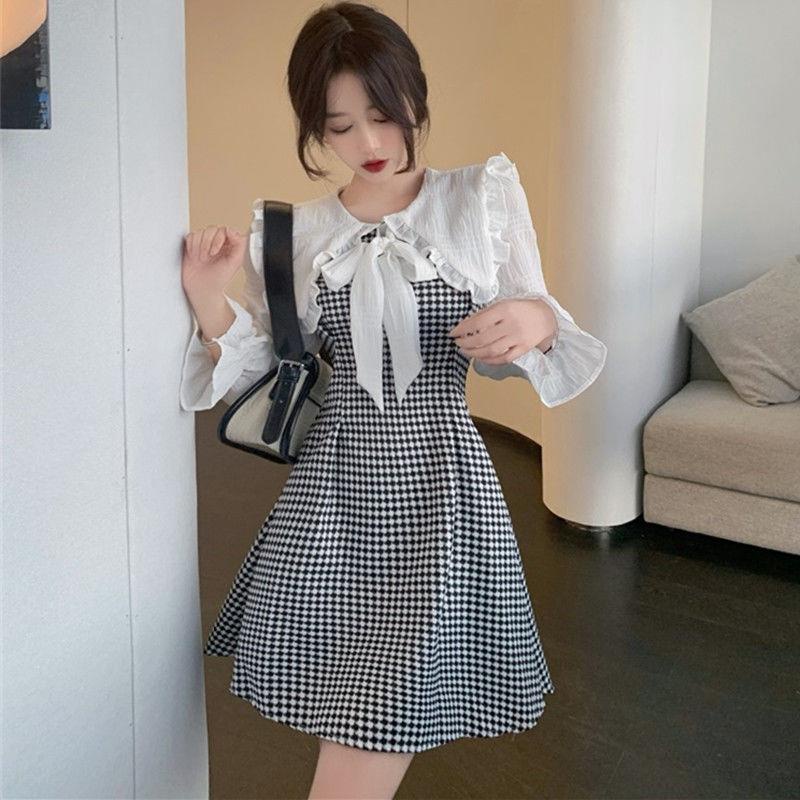❈Đầm Nữ Giả Hai Lớp Cổ Búp Bê Thời Trang Phong Cách Phương Tây