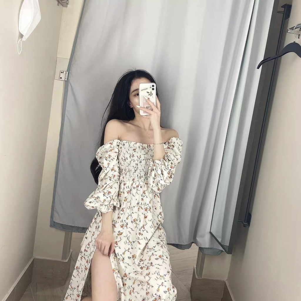 Váy Maxi, Đầm Maxi Hoa Nhí Thân Chun Tay Bồng Xẻ Tà Phong Cách Ulzzang Hàn Quốc