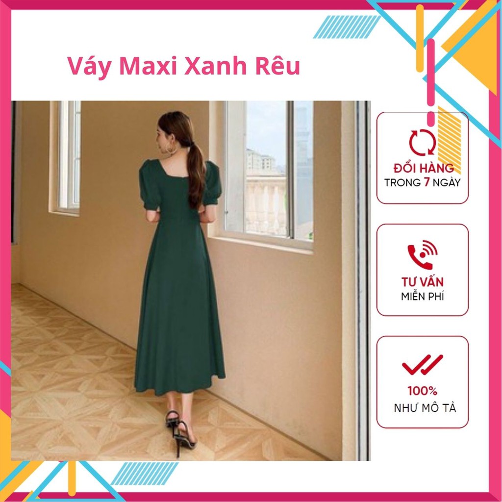 Váy Maxi Đi Biển Xòe Dài Cổ Vuông Tay Phồng Xanh Rêu - Đầm Maxi Du Lịch - Maxi Dress Dạ Hội Siêu Đẹp Siêu Sang | BigBuy360 - bigbuy360.vn