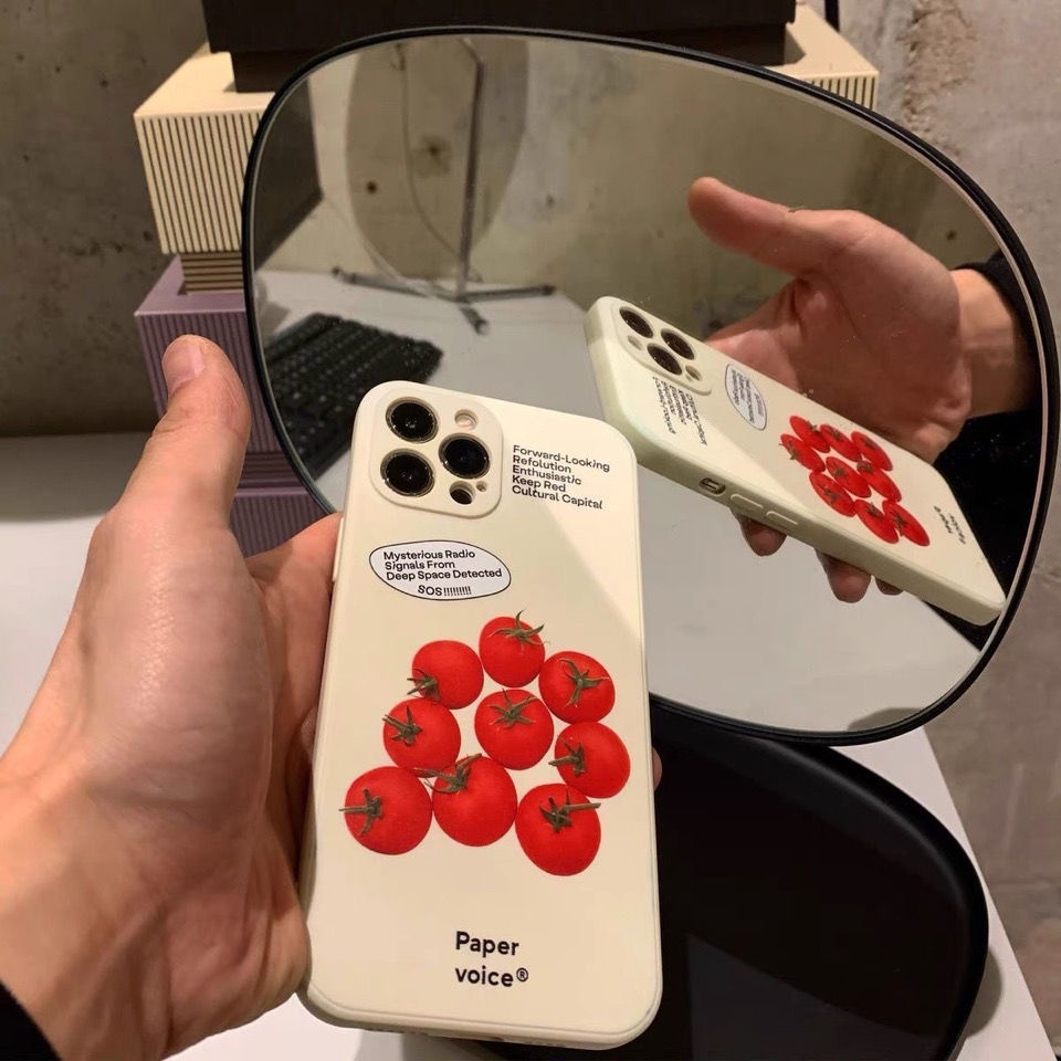 Ốp Lưng phone xs max Quả Cà Chua iphone 13 12 11 Pro Max 6s 6 7 8 Plus X Xr Xs Max cạnh vuông bảo vệ camera
