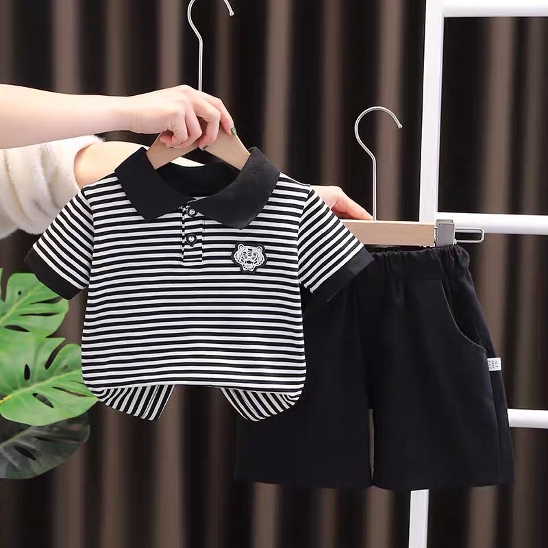 Bộ thun sọc đen bé trai. Quần áo trẻ em 👶