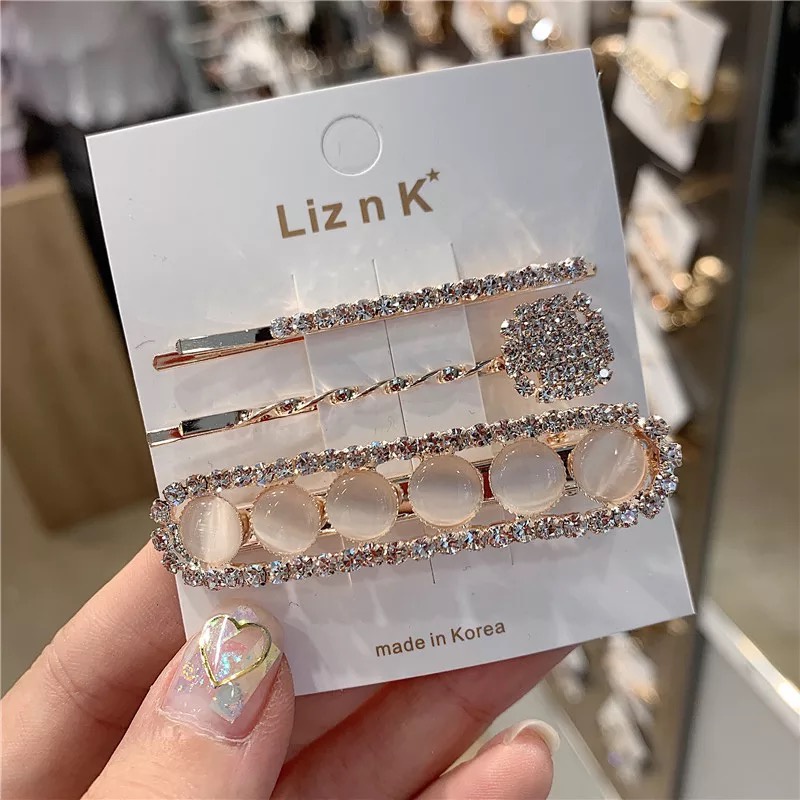Bộ Ba Món Kẹp Tóc Đính Đá Pha Lê Phong Cách Hàn Quốc Thời Trang