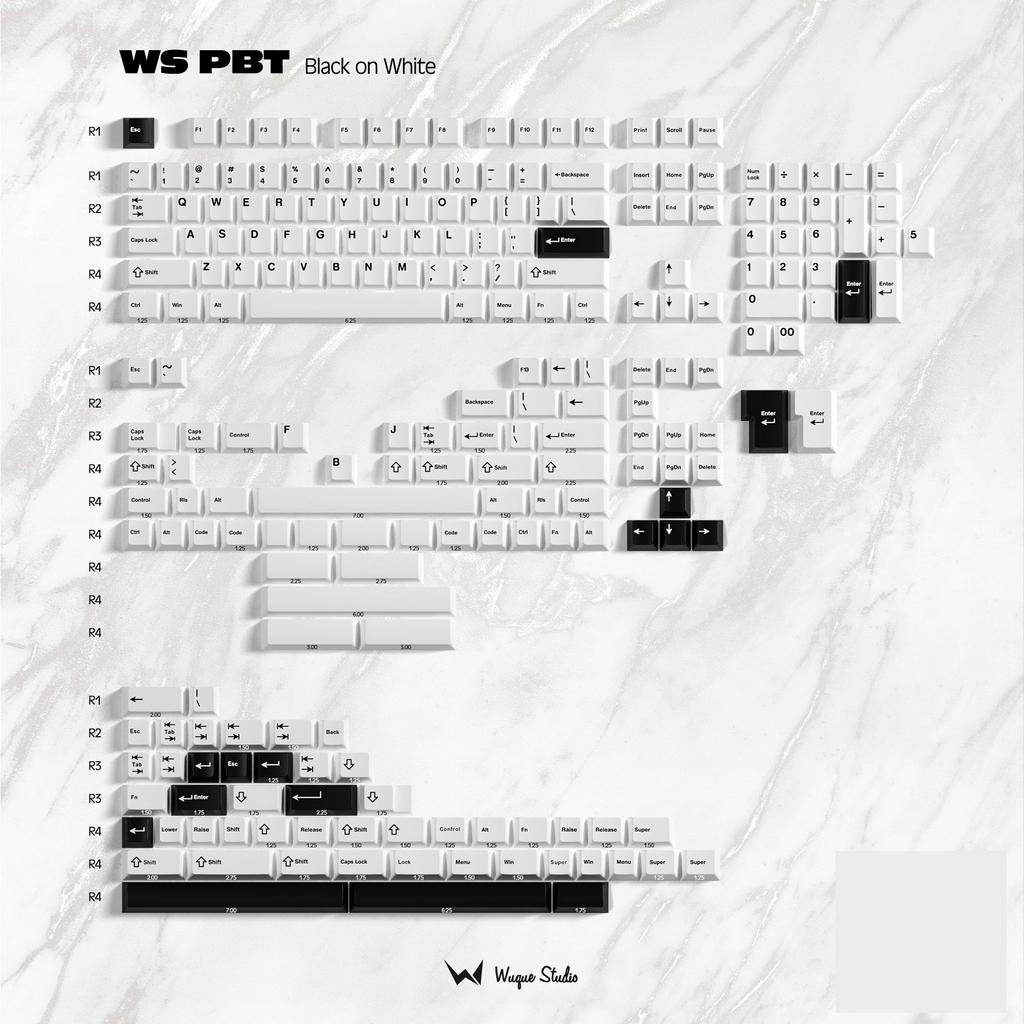 Keycap WS Black On White | Wuque Studio | PBT Doubleshot | Hàng Chính Hãng
