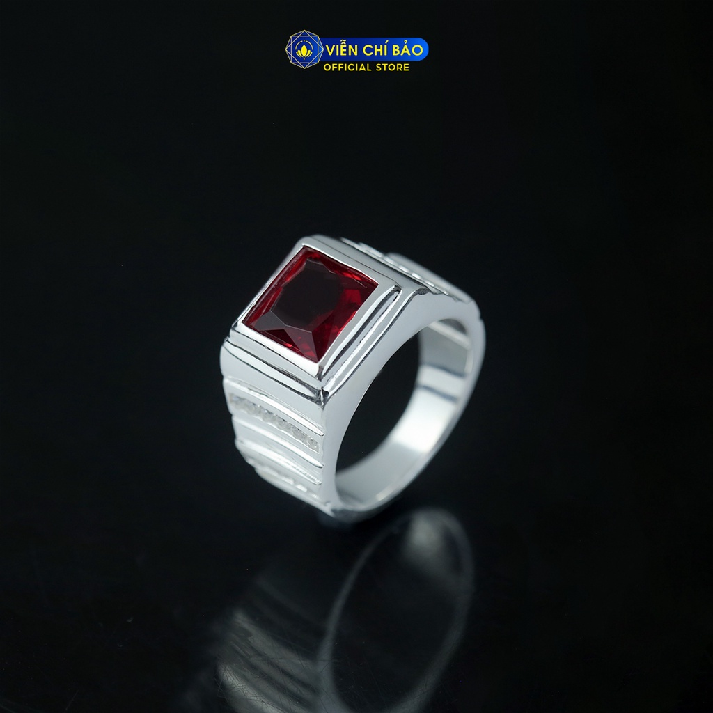 Nhẫn nam viền 2 hàng đá đỏ chất liệu bạc 925 thời trang phụ kiện trang sức Viễn Chí Bảo N300772
