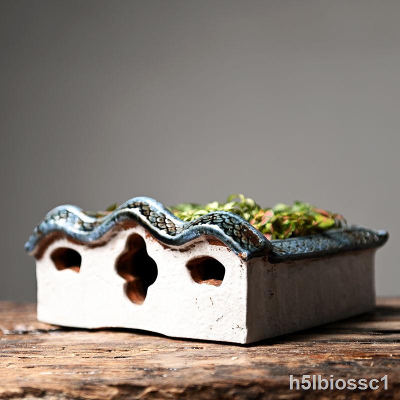 ☃●Măng tây lọ hoa mọng nước gốm sứ Zen trang trí nhà phòng khách sáng tạo tiểu cảnh cây trồng trong chậu