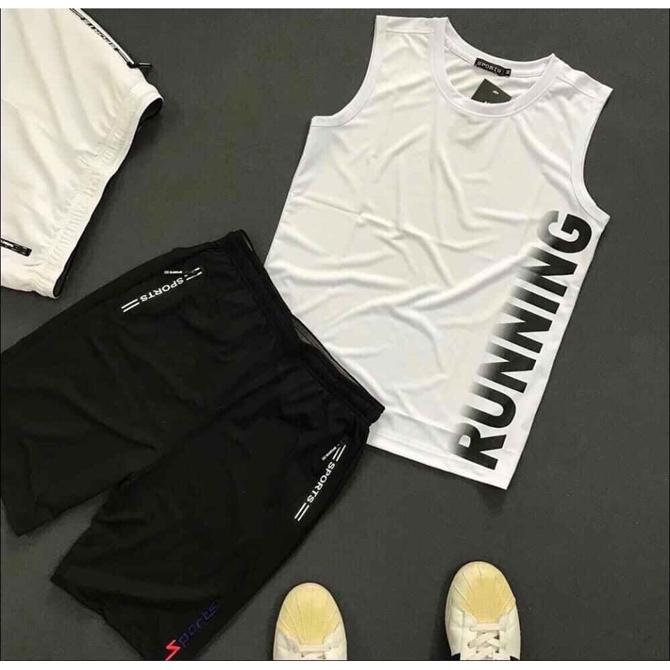 Set đồ bộ quần áo thể thao nam sát nách Running thun thể thao