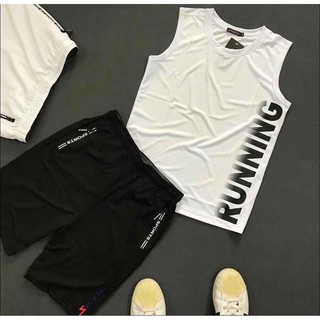 Set đồ bộ quần áo thể thao nam sát nách Running thun thể thao