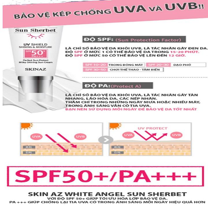 Kem chống nắng cao cấp White Angel Sun Sherbet Skinaz Hàn Quốc chính hãng - SPF 50 +, PA +++