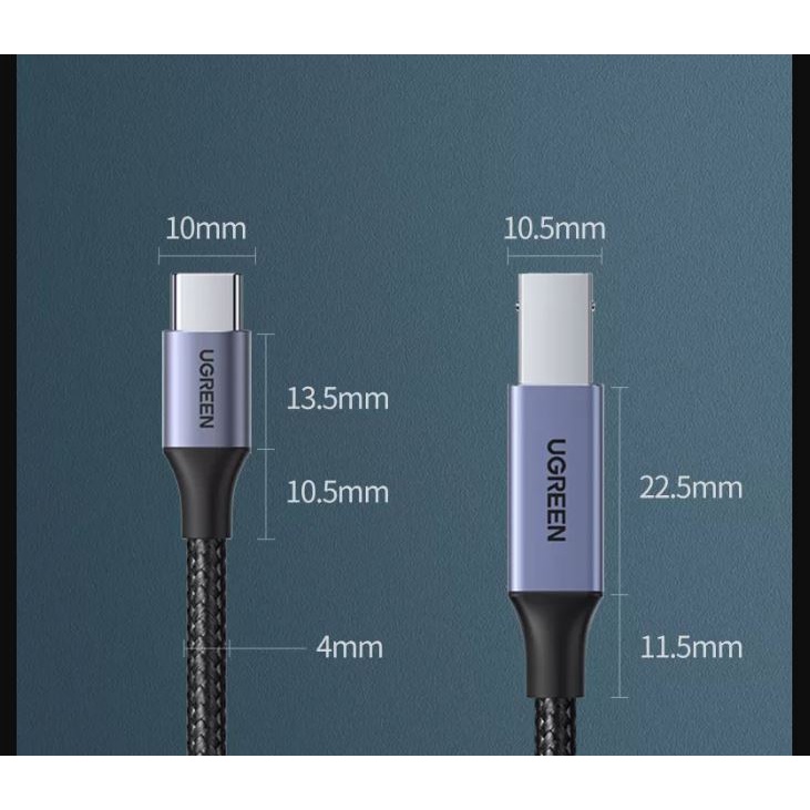 Cáp USB-C sang USB-B máy in Dài 2M Ugreen 80807 (Vỏ Nhôm)