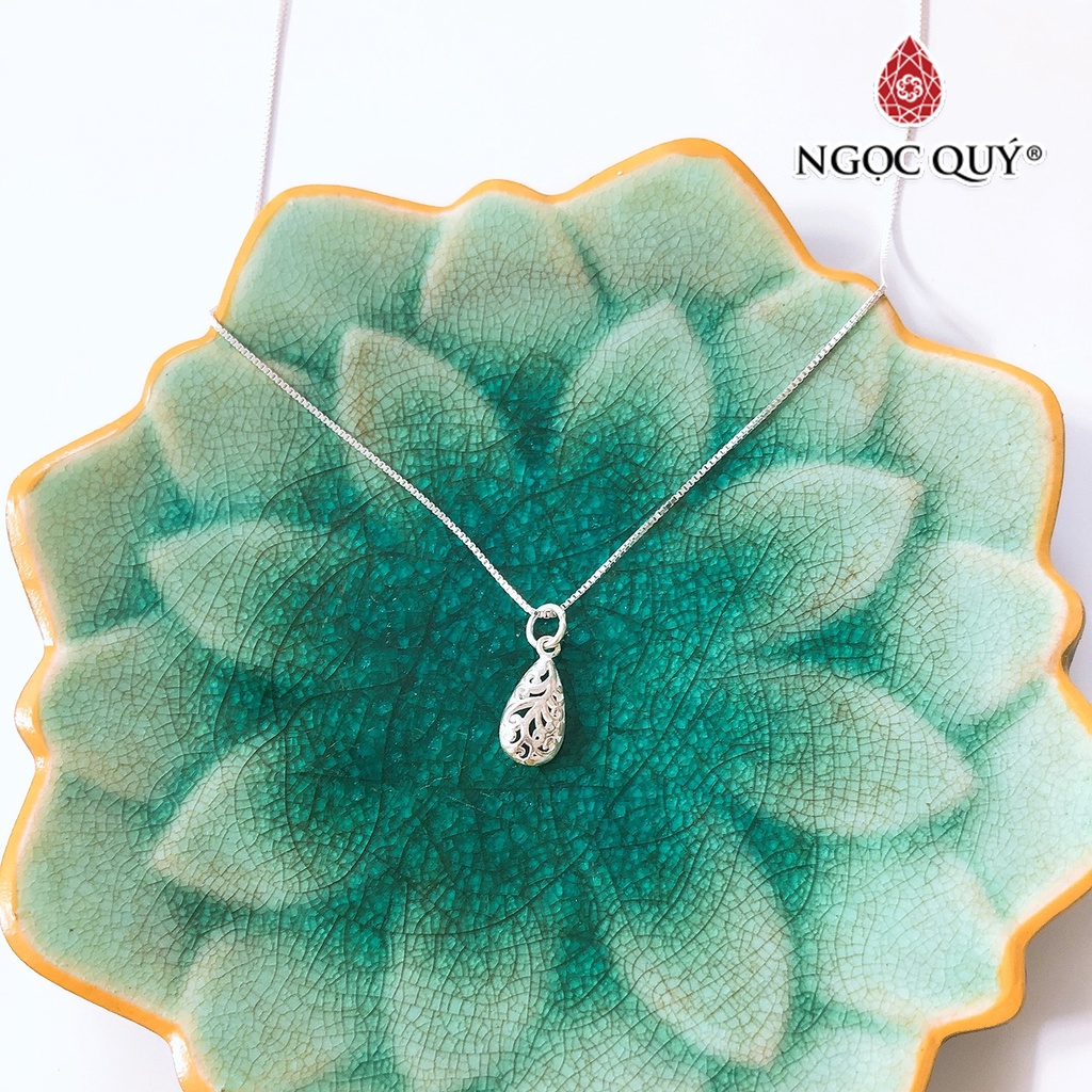 Dây chuyền bạc mặt giọt nước họa tiết hoa văn - Ngọc Quý