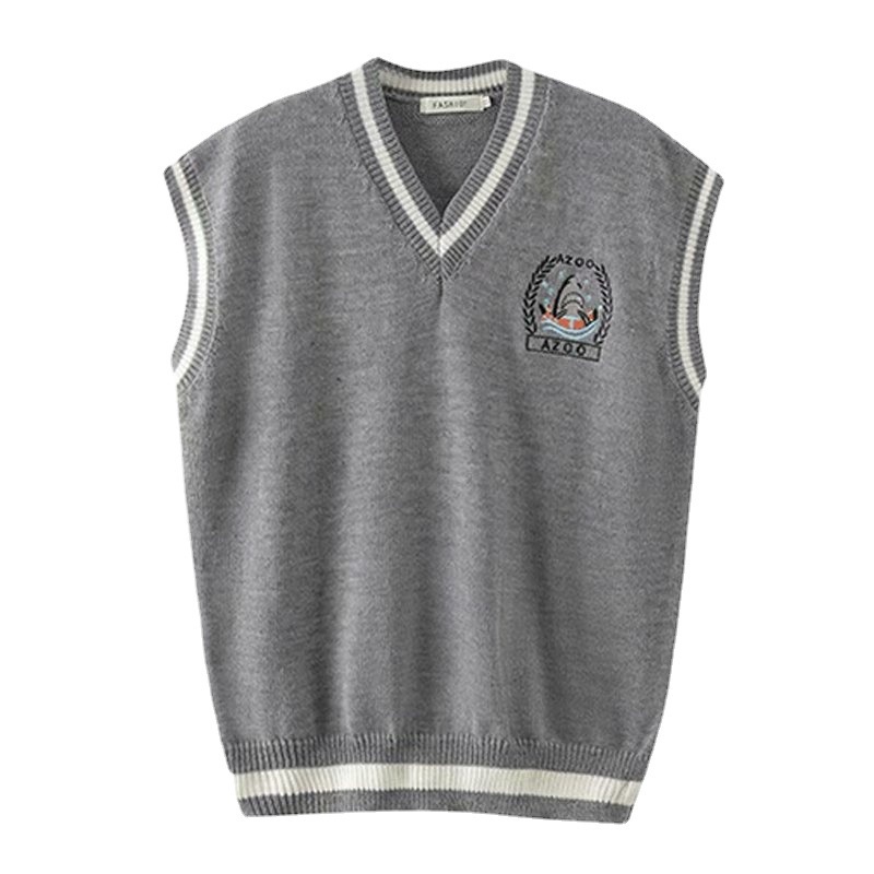 Áo khoác len không tay màu trắng phong cách học sinh thời trang mùa thu dành cho nam