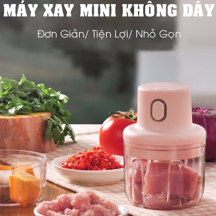 Máy xay mini cầm tay 250 ml FREESHIP Máy xay đa năng sạc pin xay tỏi ớt xay hành hàng loại 1