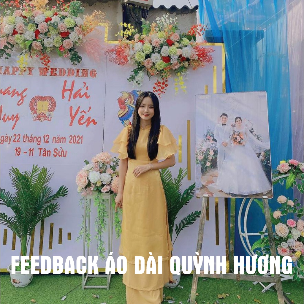 Áo dài voan nhũ kim tuyến 4 tà màu vàng cánh tiên by Quỳnh Hương