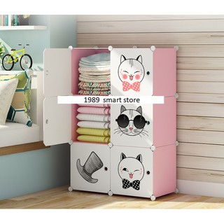 TỦ NHỰA LẮP GHÉP ĐA NĂNG ĐỂ QUẦN ÁO 6 Ô HÌNH MÈO MŨ NGỘ NGHĨNH SIZE TO