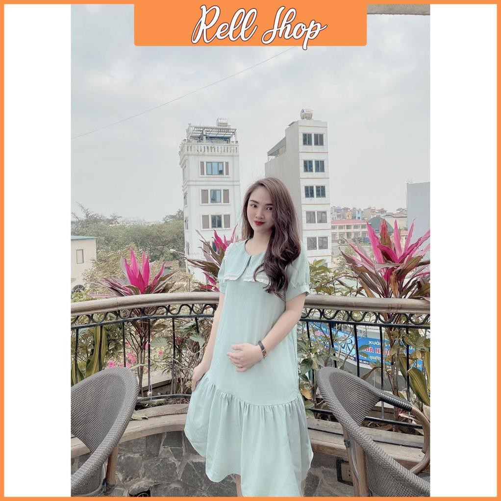 Đầm Bầu Công Sở 🎀Váy Bầu Đuôi Cá, Cổ Tròn Ngắn Tay. Dáng Dài Qua Gối