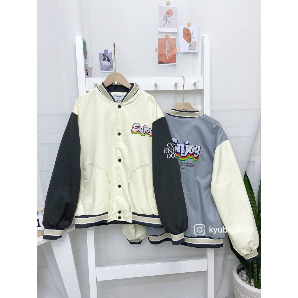 [Mã FAGREAT55 giảm tới 50K đơn 250K] Áo Khoác Bomber Kaki ENJOG [Kem,Xám Xanh] - Kyubi | BigBuy360 - bigbuy360.vn
